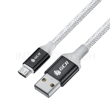 Кабель GCR QC 1.5m MicroUSB, быстрая зарядка, белый нейлон, AL корпус черный, белый ПВХ, 28/24 AWG, GCR-53269