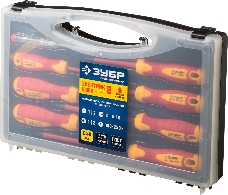 Набор: Отвертки SL 3, 5, 6 / PH 1, 2 / PZ 1, 2, тестер 100-250 В, ЗУБР ПРОФЕССИОНАЛ 25268, в кейсе, 8 предметов