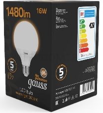 Светодиодная лампа GAUSS 105102116 LED G95 E27 16W 1360lm 3000K 1/32