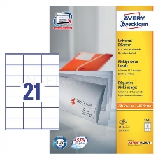 Этикетки Avery Zweckform 3481 A4 70x41мм 21шт на листе/70г/м2/100л./белый матовое самоклей. универсальная