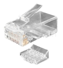 Разъем RJ-45(8P8C) Hyperline PLUG-8P8C-UV-C6-100 под витую пару, категория 6 (50 µ''/ 50 микродюймов), универсальный (для одножильного и многожильного кабеля), со вставкой (100 шт)