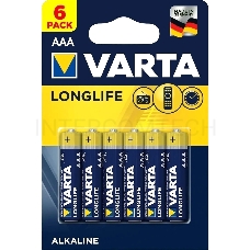 Батарейка Varta LONGLIFE LR03 AAA BL6 Alkaline 1.5V (4103) (6/60/300)