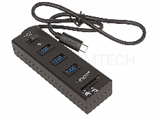 Концентратор USB 3.0 ORIENT JK-331, Type-C HUB 3 Ports + SD/microSD CardReader, выкл., черный, кабель тип С