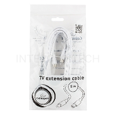 Кабель телевизионный Cablexpert, CCV-515-W-5M, Coaxial M/F, белый, 5м