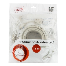 Кабель Gembird/Cablexpert CC-PPVGA-15m, Кабель VGA Premium ,15M/15M,15м, тройн. экран,феррит. кольца,пакет