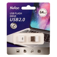 Флеш Диск Netac U116 64Gb <NT03U116N-064G-20WH>, USB2.0, миниатюрная пластиковая белая