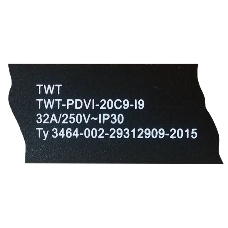 Вертикальный блок розеток, 20xC19, 250V, 32A, A/V-метр, шнур 3 метра, вилка IEC309