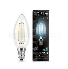 Лампа светодиодная GAUSS 103801205  LED Filament Candle Е14 5Вт 4100к 1/10/50