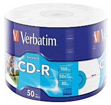 Диск CD-R Verbatim 80min, 700mb, 52x Shrink/50 Ink Print 43794