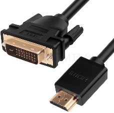 Кабель Greenconnect HDMI-DVI 5.0m черный, OD7.3mm, 28/28 AWG, позолоченные контакты, 19pin AM / 24+1M AM double link, GCR-HD2DVI1-5.0m, тройной экран
