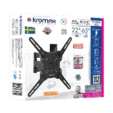 Крепеж Kromax OPTIMA-406 grey {Кронштейн для LED/LCD телевизоров 22-65, max 40 кг, настенный, 5 ст свободы, наклон +5°-15°, поворот 180°, от стены 60-506 мм, max VESA 400x400 мм}