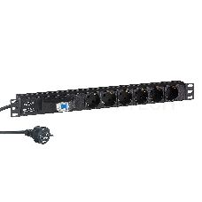 Блок розеток горизонтальный ExeGate ServerPro PDU-19H610 Al-6S-EU2.5-1P, 19, 1U, Алюминий, 6 Schuko, кабель с евровилкой VDE-250V-16A-3*1.5mm2, 2.5 метра, защита от перегрузки, черный