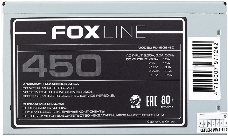 Блок питания 450Вт Power Supply Foxline, 450W, ATX, APFC, 120FAN, CPU 4+4  pin, MB 24pin, 5xSATA, 2xPATA, 1xFDD, 1xPCI-E 6pin, 80+