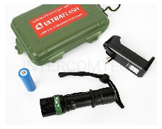 Фонарь Ultraflash E142  акку. 220В, черн., CREE 3 ватт, фокус, 3 реж., 18650, пласт. бокс 12187