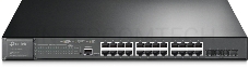Коммутатор TP-Link 24-port Gigabit Managed PoE switch with 4 10G SFP+ ports, support 802.3af/at PoE, 1 console port, 19-inch rack mount, support L2/L2+ features.