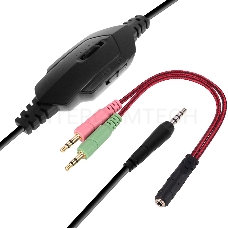 [Наушники] CROWN CMGH-101T Black&red (Подключение jack 3.5мм 4pin+ адаптер 2*jack spk+mic,Частотныи? диапазон: 20Гц-20,000 Гц ,Кабель 2.1м,Размер D 250мм, регулировка громкости, микрофон на ножке)