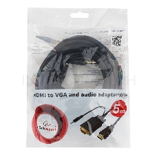 Кабель Cablexpert HDMI-VGA 19M/15M + 3.5Jack, 5м, черный, позол.разъемы, пакет (A-HDMI-VGA-03-5M)