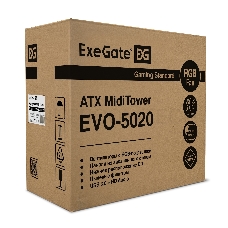 Корпус Miditower ExeGate EVO-5020 (ATX, без БП, с окном, 1*USB+1*USB3.0, HD аудио, 1 вент. 12см с RGB подсветкой)