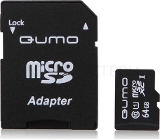 Флэш карта MicroSDHC 64Gb QUMO QM64GMICSDXC10U1 {MicroSDXC Class 10 UHS-I, SD adapter}