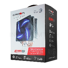 Кулер CROWN CM-5 (Для Intel и AMD,TDP до 187 Ватт,5шт. теплопроводных трубок,Синяя светодиодная подсветка,Гидродинамическии? подшипник,Размер: 148*126*85 мм)