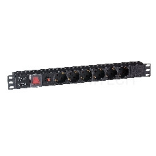 Блок розеток горизонтальный ExeGate ServerPro PDU-19H605 Al-6S-C14-SW-O, 19, 1U, Алюминий, 6 Schuko, С14, выкл. с подсветкой, защита от перегрузки, черный