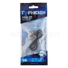 Кабель USB Гарнизон GCC-USB2-AP2-0.3M AM/Lightning, для iPhone5/6/7, IPod, IPad, 0.3м, черный, пакет