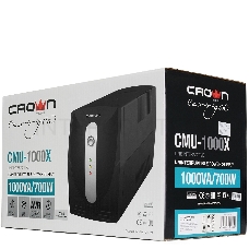 Источник бесперебойного питания Crown CMU-1000X (1000VA/600w; Off-Line; 2 х Euro с резервным питанием и фильтрацией; 12V7AH х 2; Металл)