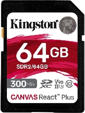 Флеш карта SDHC 64Gb  Kingston SDHC, UHS-I Class U3 V90, чтение: 300Мб/с, запись: 260Мб/с <SDR2/64GB>