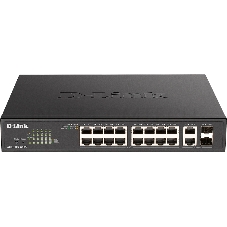 Настраиваемый L2 коммутатор D-Link DGS-1100-18PV2/A3A с 16 портами 10/100/1000Base-T и 2 комбо-портами 1000Base-T/SFP (16 портов PoE 802.3af/at, PoE-бюджет 130 Вт)