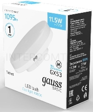 Лампа светодиодная Gauss Basic 20849112 11.5Вт цок.:GX53 таблетка 180B 3000K св.свеч.бел.теп. (упак.:10шт)