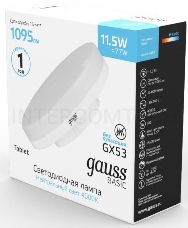 Лампа светодиодная Gauss Basic 20849112 11.5Вт цок.:GX53 таблетка 180B 3000K св.свеч.бел.теп. (упак.:10шт)