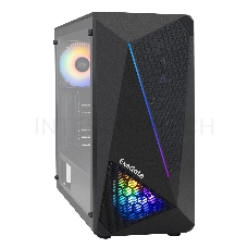 Корпус Miditower ExeGate EVO-8225-NPX600 (ATX, БП 600NPX с вент. 12см, 2*USB+1*USB3.0, черный, 2 вент. с RGB подсветкой и полоса на передней панели, боковая панель - закаленное стекло)