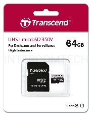 Флеш карта microSD 64GB Transcend microSDXC Class 10, UHS-I U1, High Endurance, (SD адаптер), R/W: 100/45 MB/s, 3D TLC