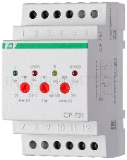 Реле напряжения CP-731 (трехфазный; микропроцессорный; контроль верхнего и нижнего значений напряжения; контроль ассиметрии; чередования фаз; монтаж на DIN-рейке 35мм 3х400/230+N 2х8А 1Z 1R IP20) F&F EA04.009.005