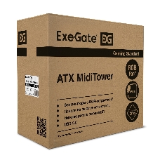 Корпус Miditower ExeGate EVO-8225-NPX600 (ATX, БП 600NPX с вент. 12см, 2*USB+1*USB3.0, черный, 2 вент. с RGB подсветкой и полоса на передней панели, боковая панель - закаленное стекло)