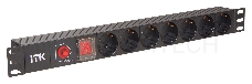 Блок ITK PDU 7 розеток DIN49440 (нем. станд.) с LED выключателем и защитой от перенапряжения, 1U, без шнура, вх. IEC320 C14, алюминевый профиль, черный