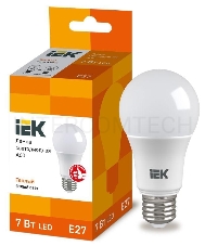Лампа Iek LLE-A60-7-230-30-E27 светодиодная ECO A60 шар 7Вт 230В 3000К E27 IEK