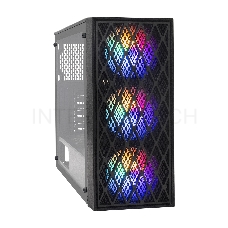 Корпус Miditower ExeGate EVO-8243 (ATX, без БП, 2*USB+1*USB3.0, черный, 3 вент. с RGB подсветкой, боковая панель - закаленное стекло)