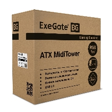 Корпус Miditower ExeGate EVO-8243 (ATX, без БП, 2*USB+1*USB3.0, черный, 3 вент. с RGB подсветкой, боковая панель - закаленное стекло)