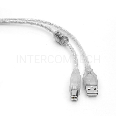 Кабель Cablexpert USB 2.0 Pro, AM/BM, 0,75м, экран, 2 феррит.кольца, прозрачный (CCF-USB2-AMBM-TR-0.75M)