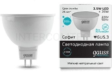 Лампа светодиодная Gauss Elementary MR16 3.5Вт цок.:GU5.3 спот 220B 4100K св.свеч.бел.ней. MR16 (упак.:10шт) (13524)