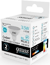 Лампа светодиодная Gauss Elementary MR16 3.5Вт цок.:GU5.3 спот 220B 4100K св.свеч.бел.ней. MR16 (упак.:10шт) (13524)