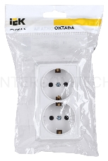 Розетка Iek ERO21-K01-16-DC РС22-3-ОБ 2местн. с з/к 16А откр.уст. ОКТАВА (белый)