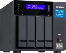 Сетевое хранилище без дисков SMB QNAP TVS-472XT-PT-4G 4-Bay NAS, Intel Pentium Gold G5400T 2-core 3.1 GHz processor, 4GB DDR4 RAM (max 32GB RAM), 4x 2.5/3.5 SATA HDD/SSD + 2x M.2 PCIe  SSD slot, 2xGbE LAN, 1 x 10GBase-T, 2 x Thunderbolt 3 port