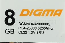 Память Digma 8Gb DDR4 3200MHz  DGMAD43200008S RTL PC4-25600 CL22 DIMM 288-pin 1.2В single rank