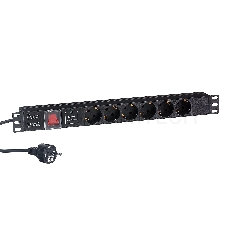 Блок розеток горизонтальный ExeGate ServerPro PDU-19H608 Al-6S-EU2-SW-SPD1, 19, 1U, Алюминий, 6 Schuko, кабель с евровилкой VDE-250V-16A-3*1.5mm2, 2 метра, выкл. с подсветкой, SPD1, черный