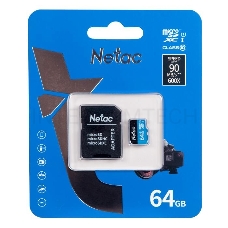 Флеш карта microSDHC 64GB Netac P500 <NT02P500STN-064G-R>  (с SD адаптером) 80MB/s