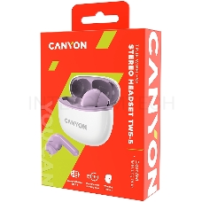 Наушники Canyon TWS-5 Bluetooth headset, with microphone Purple