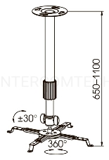 Крепление потолочное Kromax  PROJECTOR-300 серый для проектора, 2 ст свободы, наклон 30°, вращение на 360°, от потолка 650-1100 мм, нагрузка до 10 кг