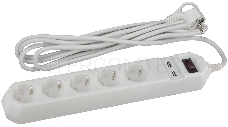 Сетевой фильтр ЭРА белый USF-5es-1.5m-USB-W  с заземл 3x0.75мм2 с выкл 5гн+2USB 1.5м